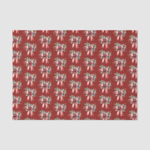 Papier Mousseline Aquarelle de Noël Rouge Bow Holly Motif