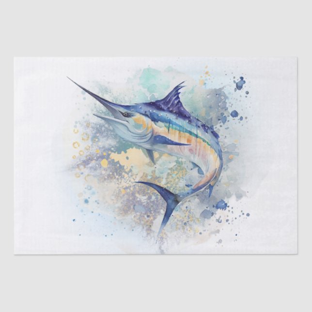 Papier Mousseline Aquarelle de poisson Marlin (Recto)