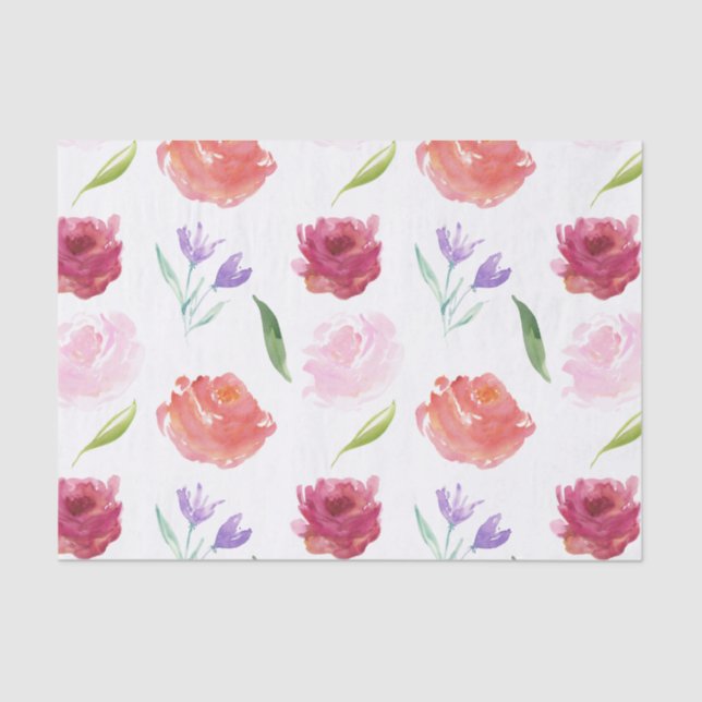 Papier Mousseline Aquarelle de roses florale (Recto)