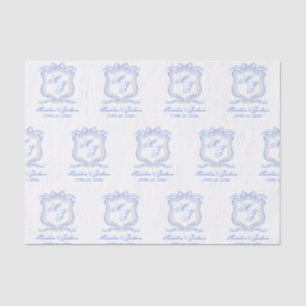 Papier Mousseline Aquarelle Designer Blue Monogram Crest