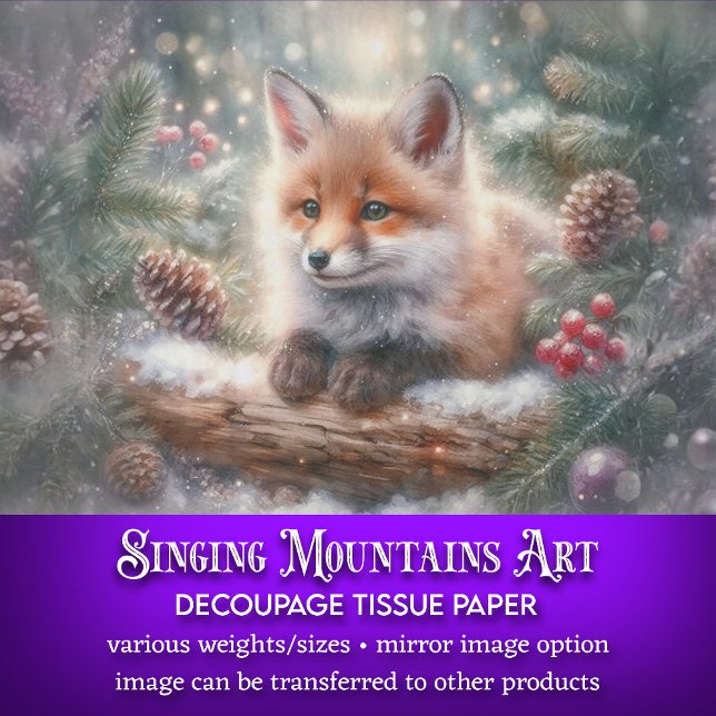 Papier Mousseline Aquarelle d'hiver rustique Découpage renard bois (Créateur téléchargé)