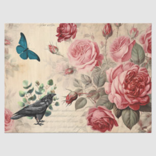 Papier Mousseline Aquarelle d'inspiration vintage rose Roses et corb