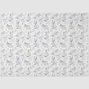 Papier Mousseline Aquarelle d'or bleu Icy Motif botanique d'hiver