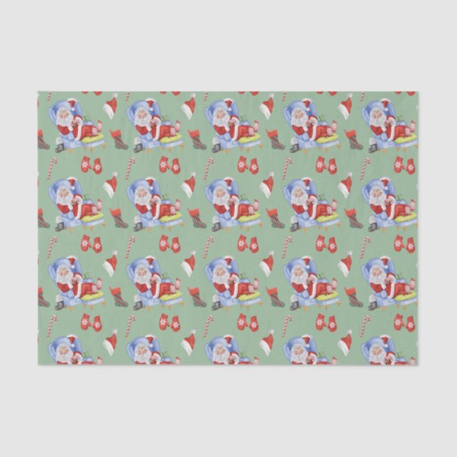 Papier Mousseline Aquarelle dormant Père Noël peint à la main (Recto)