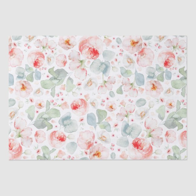 Papier Mousseline Aquarelle douce rose pâle Fleurs Botaniques (Recto)