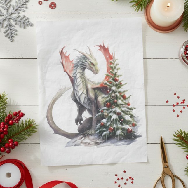 Papier Mousseline Aquarelle Dragon de Noël (Créateur téléchargé)