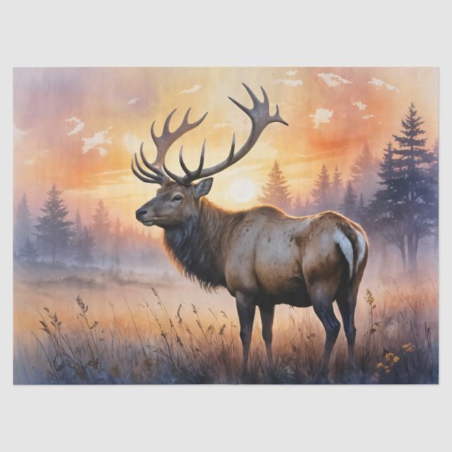 Papier Mousseline Aquarelle Elk à Sunrise Découpage (Recto)