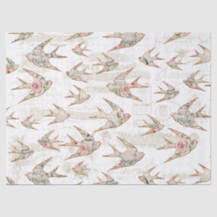 Papier Mousseline Aquarelle Ephemera Script vintage Hirondelles flor