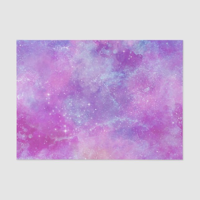 Papier Mousseline Aquarelle Espace Galaxie Étoiles rose (Recto)