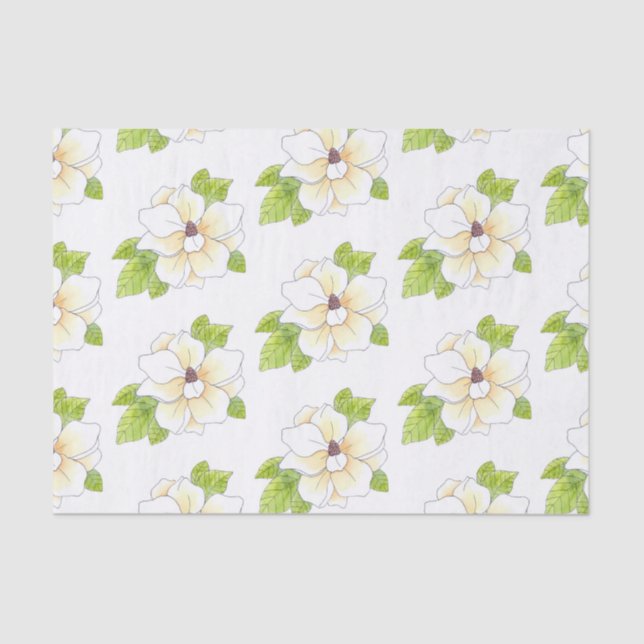 Papier Mousseline Aquarelle et stylo Motif à fleurs Magnolia (Recto)