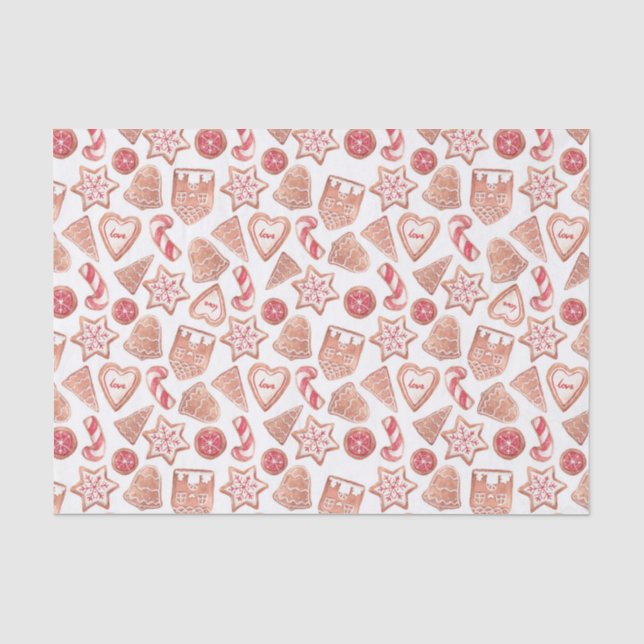 Papier Mousseline Aquarelle Festif Noël Sucre Motif Cookies (Recto)