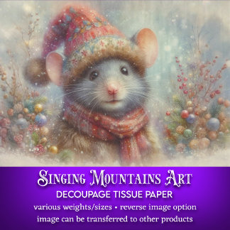 Papier Mousseline Aquarelle Festive Découpage de la souris de Noël