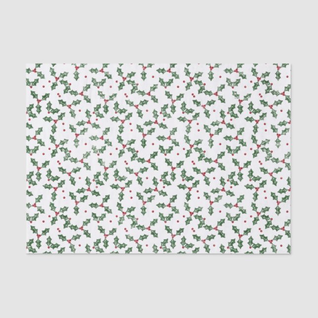 Papier Mousseline Aquarelle Festive Noël Holly (Recto)