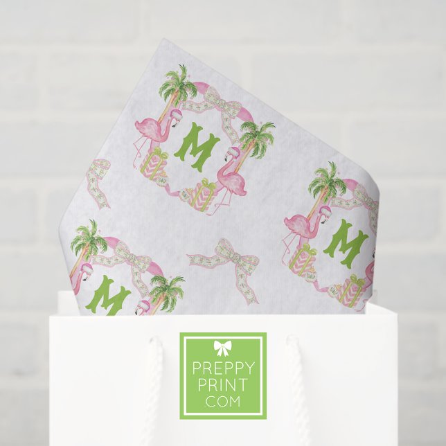 Papier Mousseline Aquarelle Flamant rose rose Monogramme Crest (Créateur téléchargé)