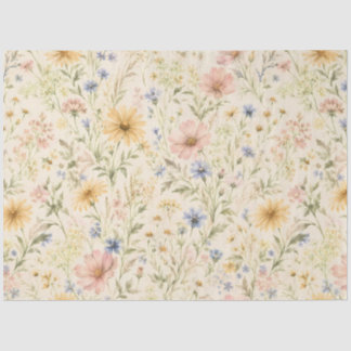 Papier Mousseline Aquarelle Fleur de Cottage Pastel