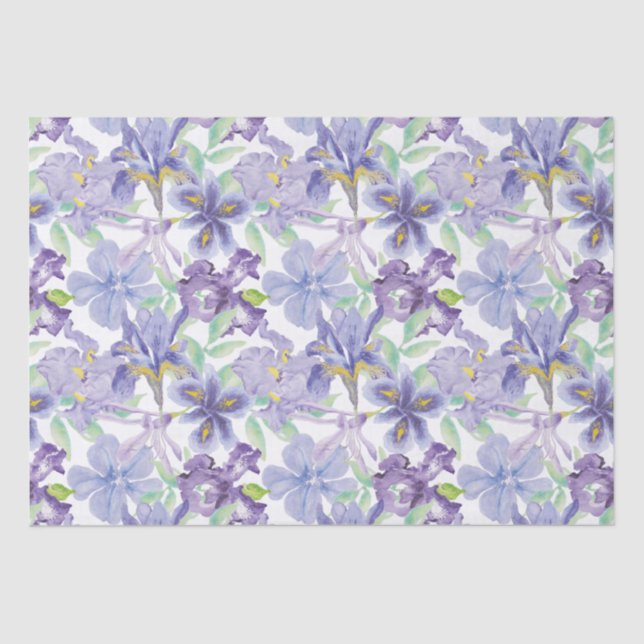 Papier Mousseline Aquarelle fleur d'Iris jaune violet  (Recto)