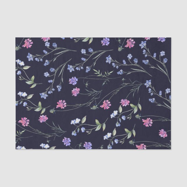 Papier Mousseline Aquarelle Fleur sauvage Marine Floral (Recto)