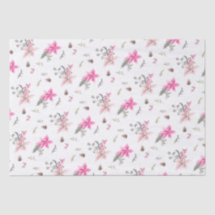 Papier Mousseline Aquarelle Fleurs de Noël et verdure