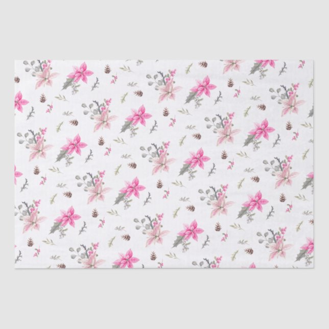 Papier Mousseline Aquarelle Fleurs de Noël et verdure (Recto)