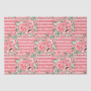 Papier Mousseline Aquarelle Fleurs Roses Roses & Bandes de Paillette
