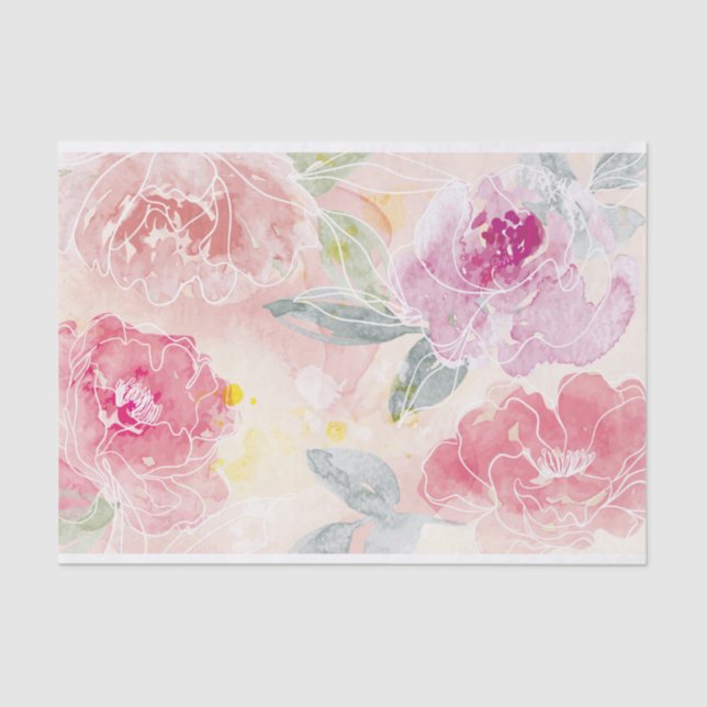 Papier Mousseline Aquarelle Floral 2 - papier de tissu (Recto)