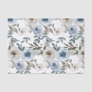 Papier Mousseline Aquarelle Floral Dusty Blue Flower Cravate envelop