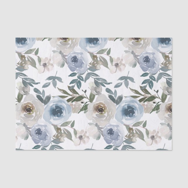 Papier Mousseline Aquarelle Floral Dusty Blue Flower Cravate envelop (Recto)