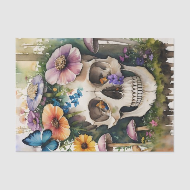 Papier Mousseline Aquarelle florale de champignon crâne (Recto)