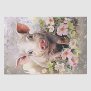 Papier Mousseline Aquarelle florale de porc de la ferme de porcelet