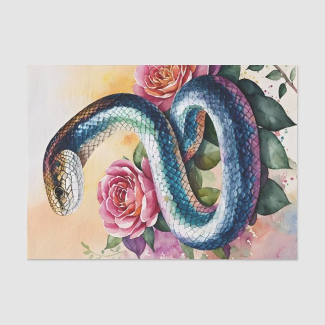 Papier Mousseline Aquarelle florale de serpent (Recto)