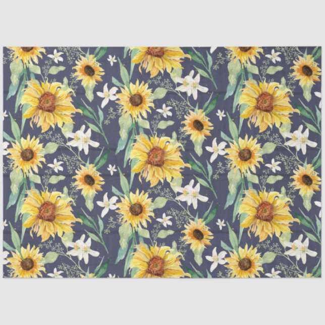 Papier Mousseline Aquarelle florale de tournesol Marine Découpage bo (Recto)