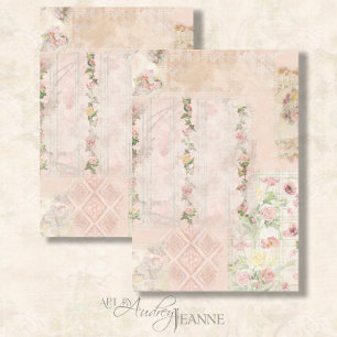 Papier Mousseline Aquarelle Florale Découpage Vintage rose rayé