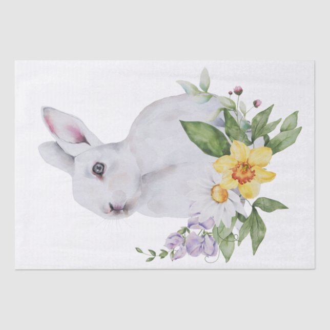Papier Mousseline Aquarelle florale du lapin de la ferme de printemp (Recto)