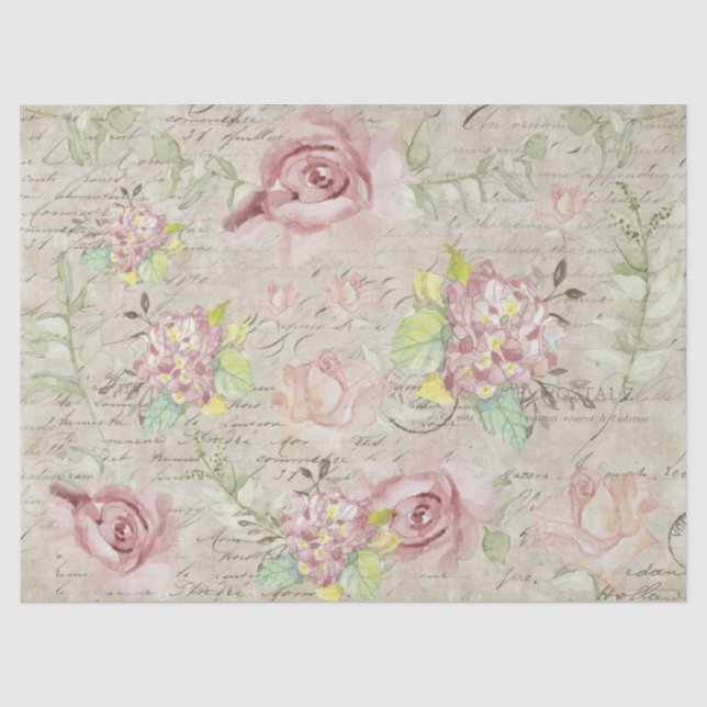 Papier Mousseline Aquarelle florale Fleurs roses Ephémère Découpage (Recto)