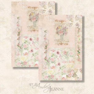 Papier Mousseline Aquarelle Florale Fleurs roses Vintages Découpage