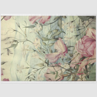 Papier Mousseline Aquarelle Florale rose et bleu