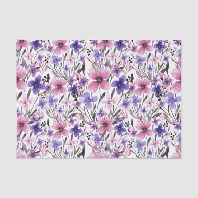 Papier Mousseline Aquarelle florale rose-rose-champêtre moderne (Recto)