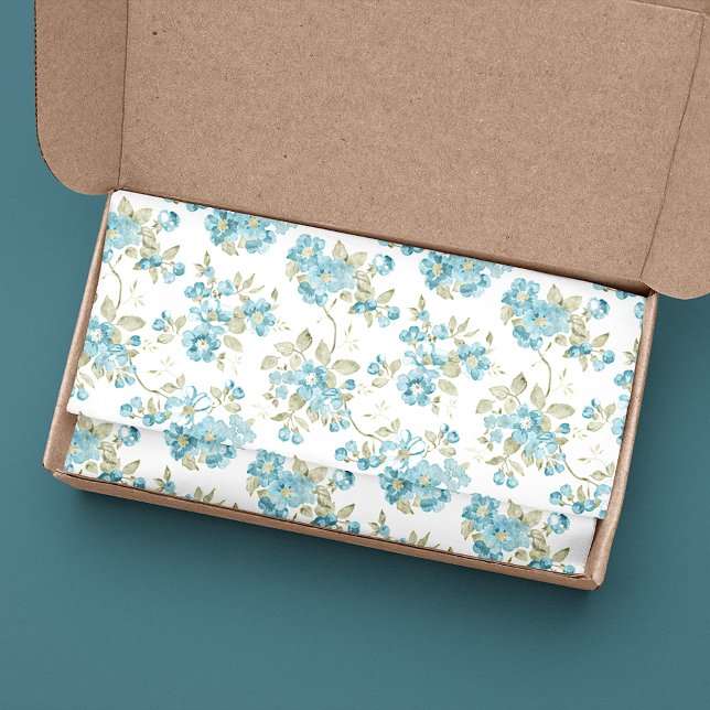 Papier Mousseline Aquarelle Florale Turquoise Vert Olive (Créateur téléchargé)