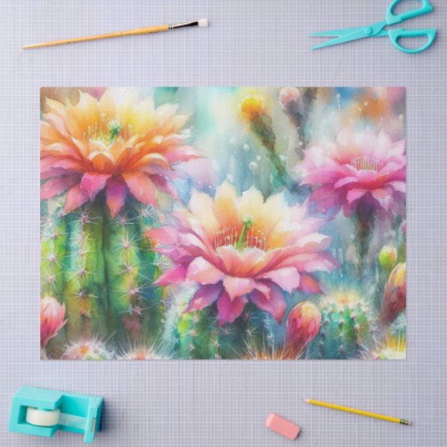 Papier Mousseline Aquarelle Flower Succulent Cactus Découpage (Artisanat)