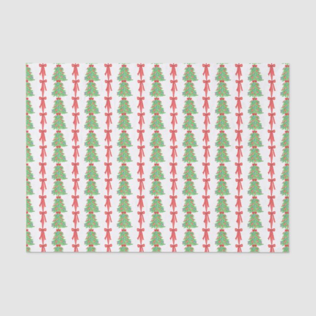 Papier Mousseline Aquarelle Football de Noël Arbres et Bows (Recto)