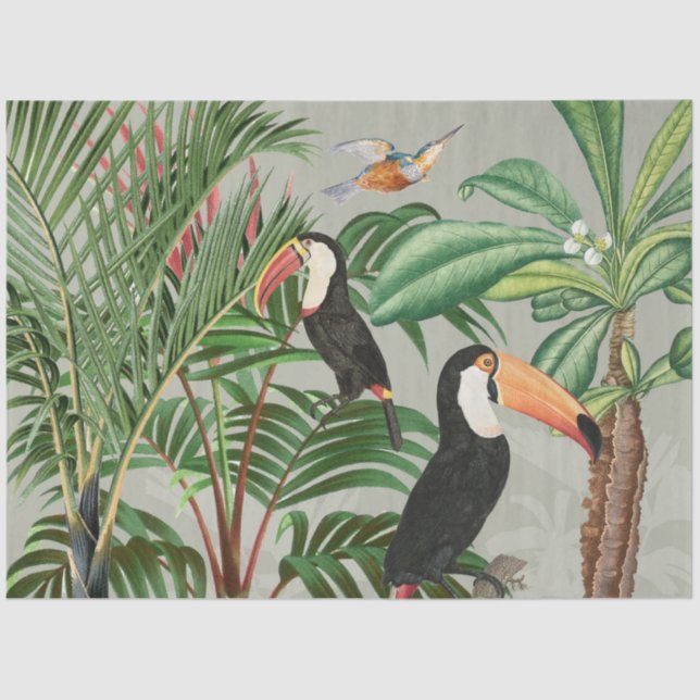 Papier Mousseline Aquarelle Forêt tropicale et Oiseaux du Toucan (Recto)