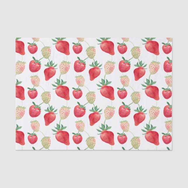 Papier Mousseline Aquarelle Fraises rouge et rose (Recto)