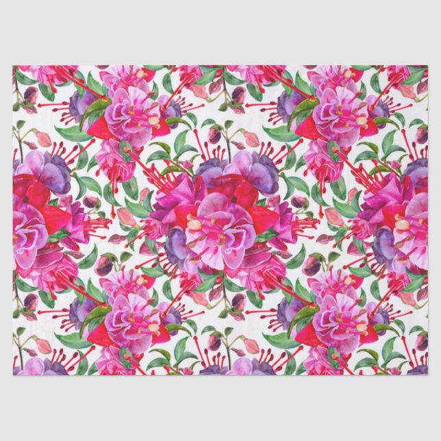 Papier Mousseline Aquarelle Fuchsia Blooms (Recto)