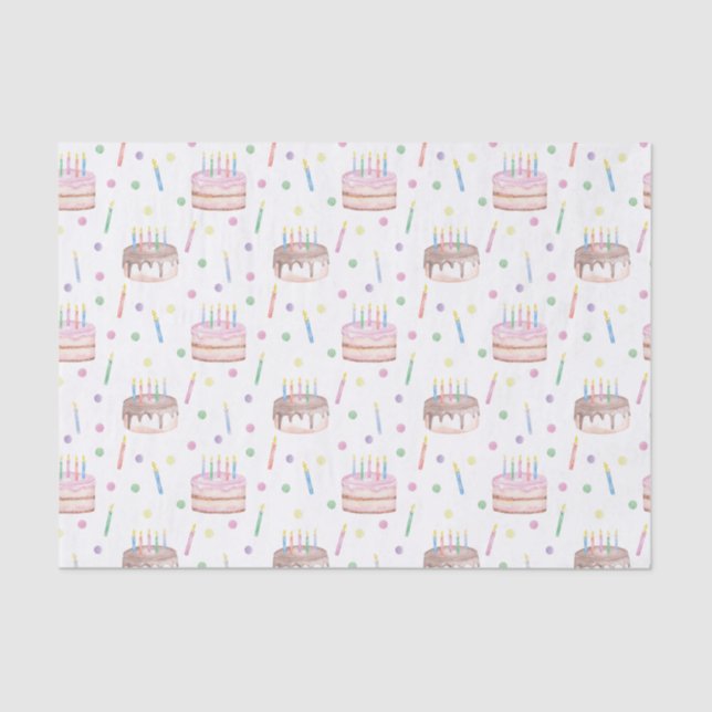 Papier Mousseline Aquarelle Gâteau d'anniversaire & Confetti (Recto)