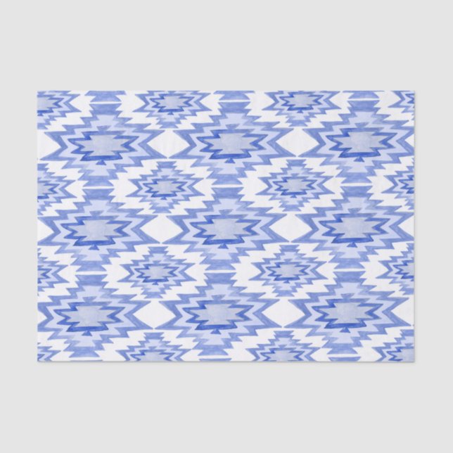 Papier Mousseline Aquarelle géométrique Boho Motif bleu cadeau (Recto)