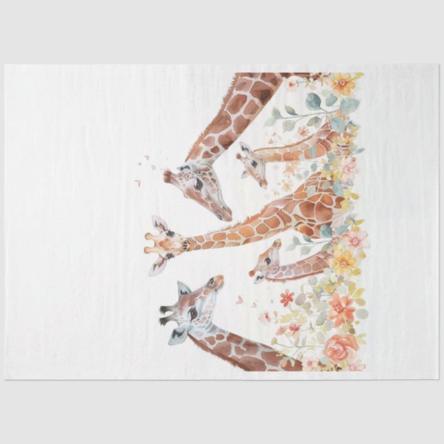 Papier Mousseline Aquarelle Giraffe Famille dans le dénouement de te (Recto)