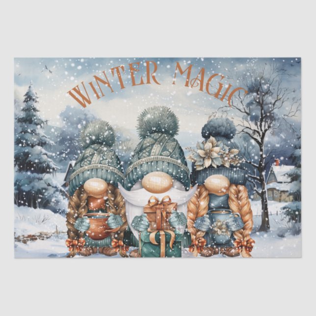 Papier Mousseline Aquarelle Gnome Noël d'hiver (Recto)