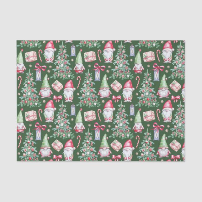 Papier Mousseline Aquarelle Gnomes de Noël, Arbres de Noël (Recto)