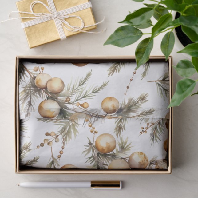 Papier Mousseline Aquarelle Gold Foliing Noël (Cadeau)