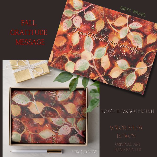 Papier Mousseline Aquarelle Golden Feuille Gratitude Papier (Watercolor Golden Leaves Gratitude Paper)